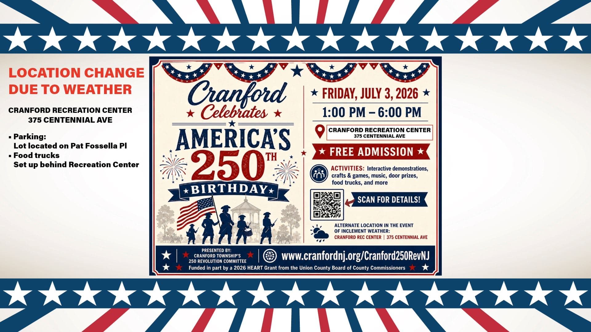 Cranford moves America 250 party indoors to escape the heat