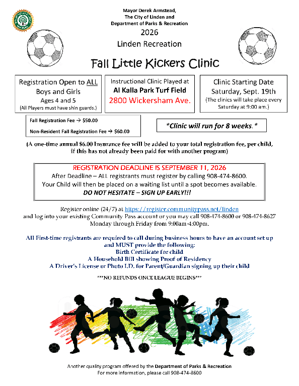 Linden Parks Dept. Opens Registration for Fall Little Kickers Clinic
